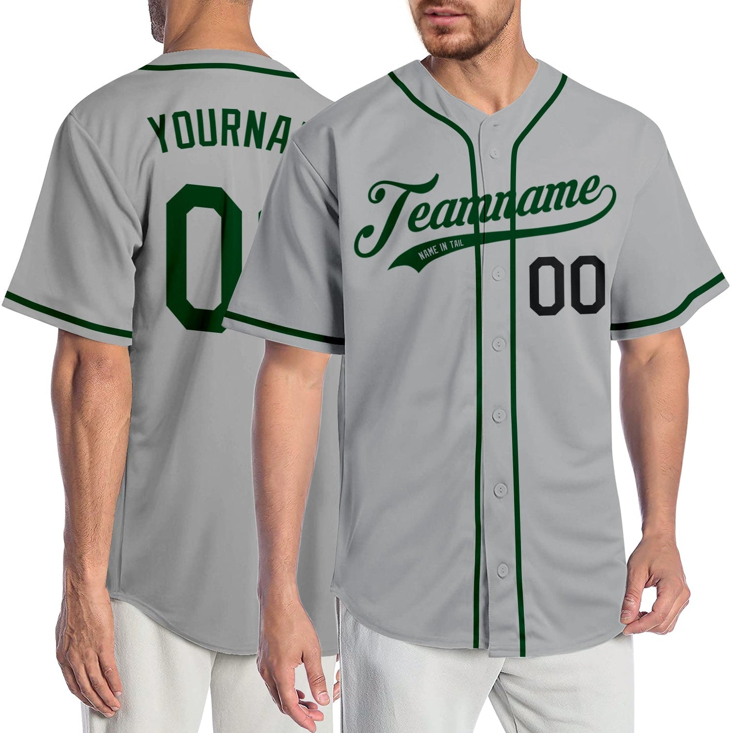 Custom Gray Green-Black Authentic Baseball Jersey baseball jersey product view 1