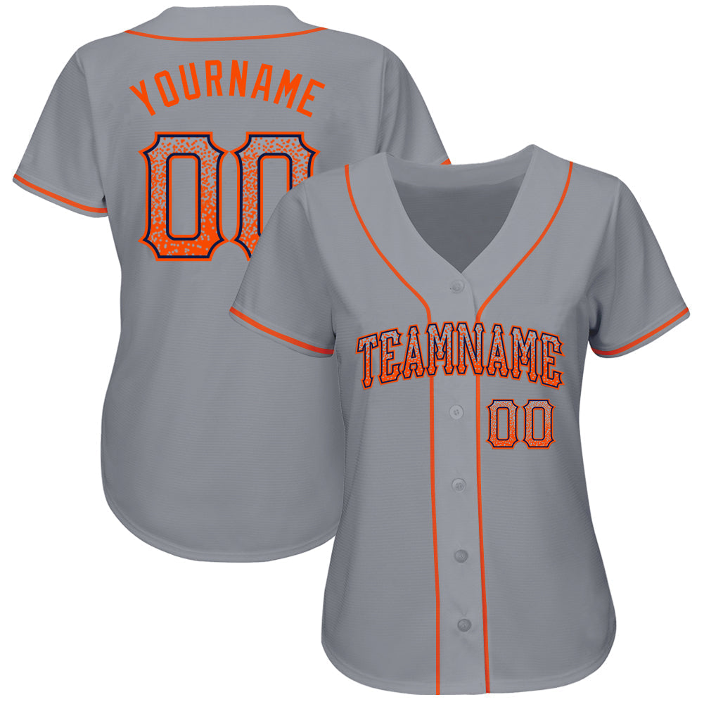 Custom Gray Orange-Navy Authentic Drift Fashion Baseball Jersey baseball jersey product view 2