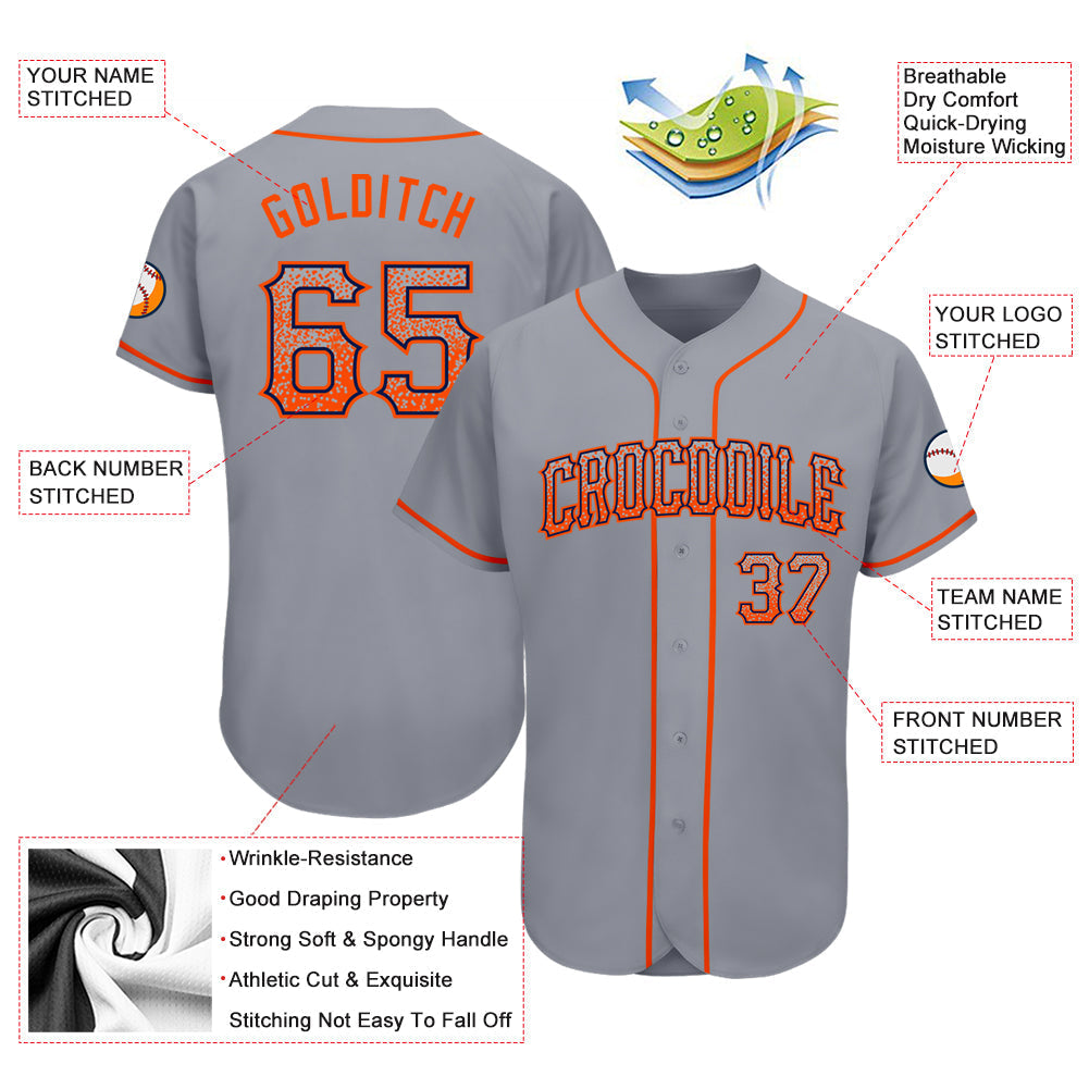 Custom Gray Orange-Navy Authentic Drift Fashion Baseball Jersey baseball jersey product view 3