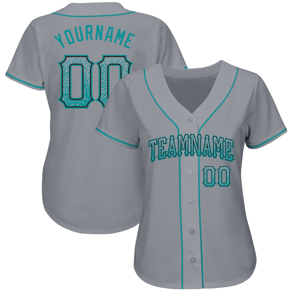 Custom Gray Teal-Black Authentic Drift Fashion Baseball Jersey baseball jersey product view 2