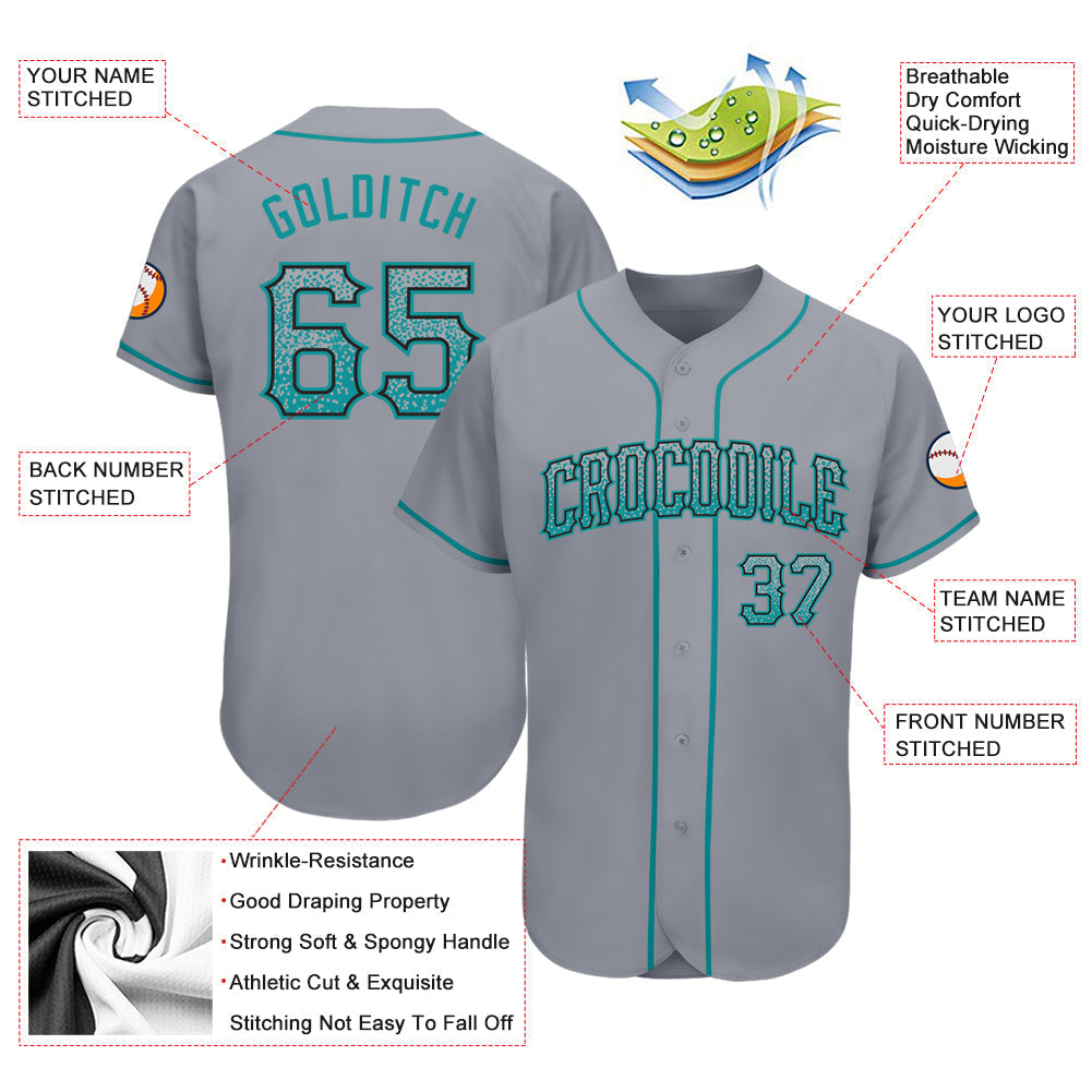Custom Gray Teal-Black Authentic Drift Fashion Baseball Jersey baseball jersey product view 3