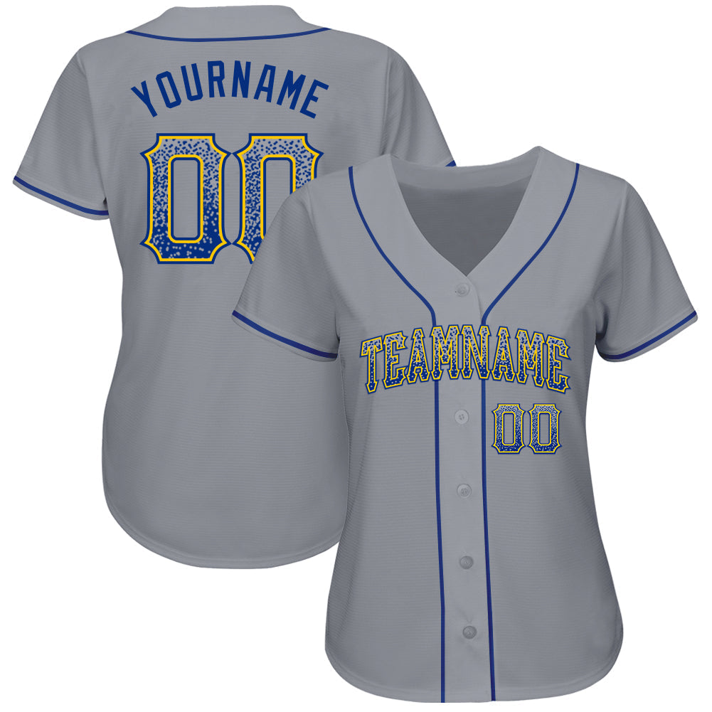 Custom Gray Royal-Gold Authentic Drift Fashion Baseball Jersey baseball jersey product view 2