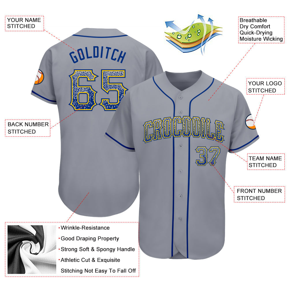Custom Gray Royal-Gold Authentic Drift Fashion Baseball Jersey baseball jersey product view 3