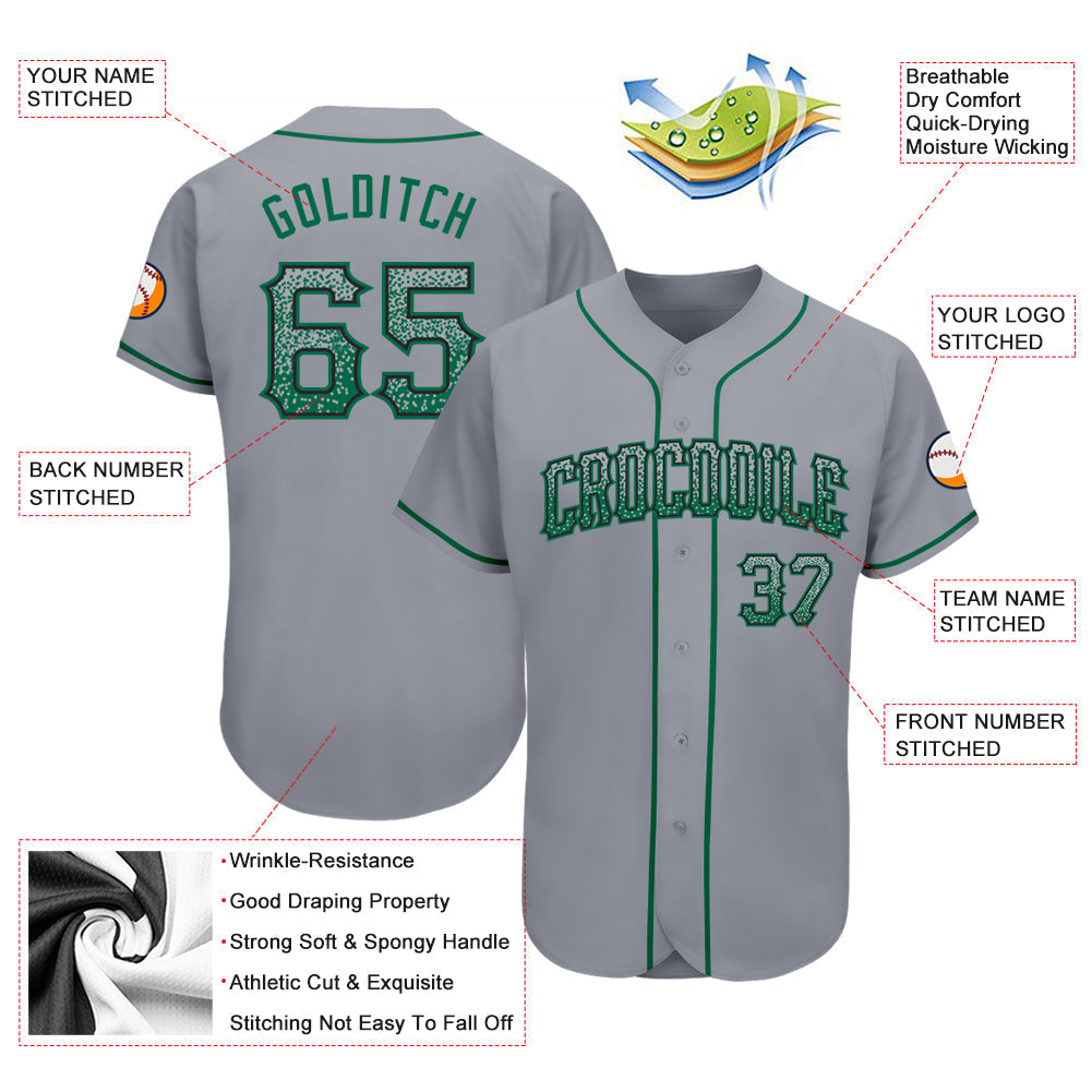 Custom Gray Kelly Green-Black Authentic Drift Fashion Baseball Jersey baseball jersey product view 3