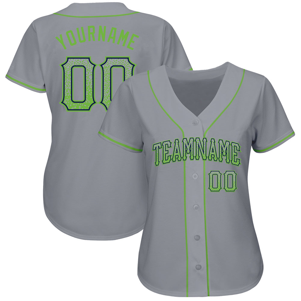 Custom Gray Neon Green-Navy Authentic Drift Fashion Baseball Jersey baseball jersey product view 2