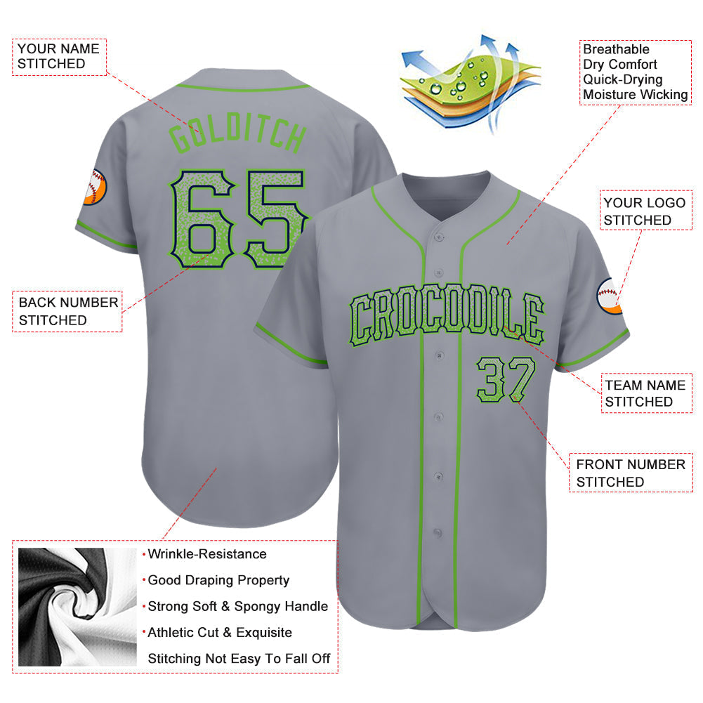 Custom Gray Neon Green-Navy Authentic Drift Fashion Baseball Jersey baseball jersey product view 3