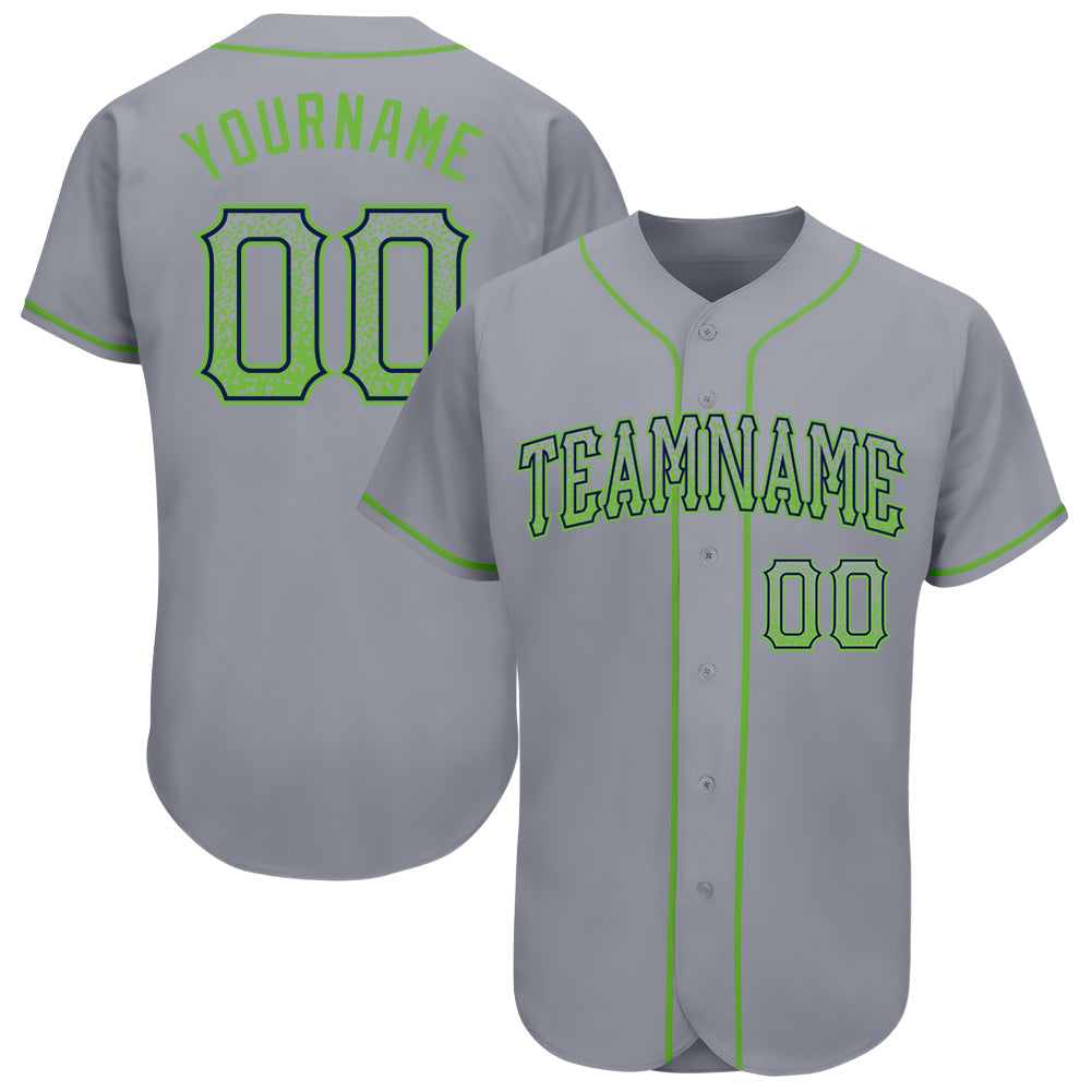 Custom Gray Neon Green-Navy Authentic Drift Fashion Baseball Jersey baseball jersey product view 1