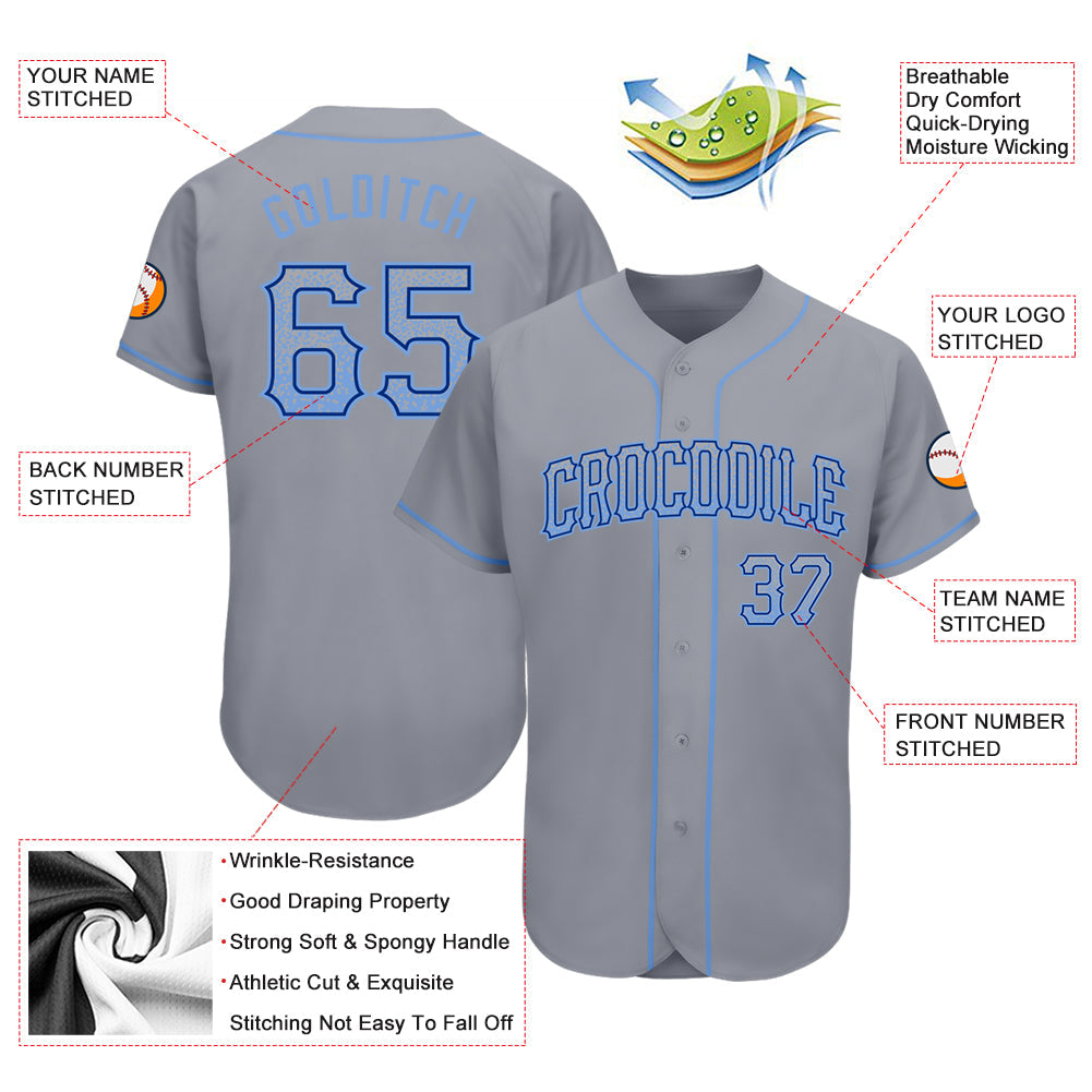 Custom Gray Light Blue-Royal Authentic Drift Fashion Baseball Jersey baseball jersey product view 3