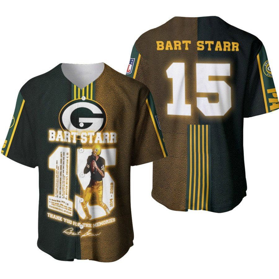 Green Bay Packers Bart Starr #15 Baseball Jersey - Legendary Captain Tribute Perfect Gift for Packers Fans - lylyprint.com baseball jersey product view 2
