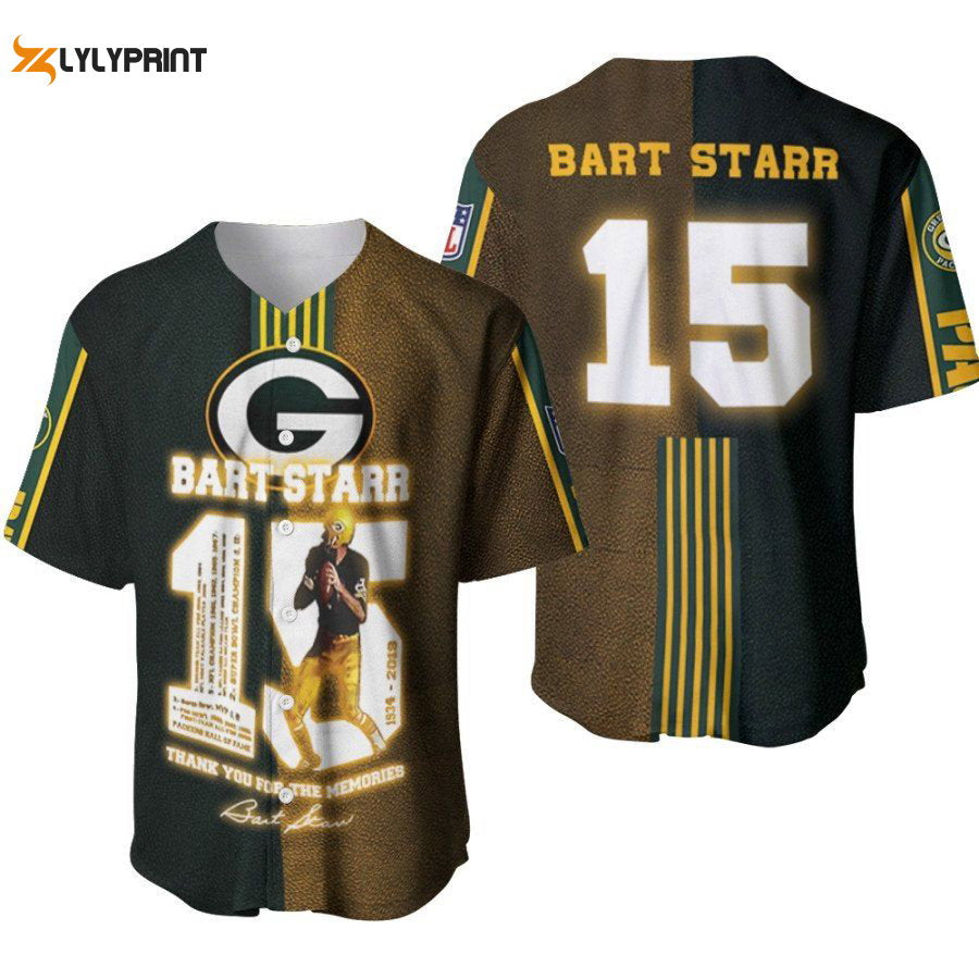 Green Bay Packers Bart Starr #15 Baseball Jersey - Legendary Captain Tribute Perfect Gift for Packers Fans - lylyprint.com baseball jersey product view 1