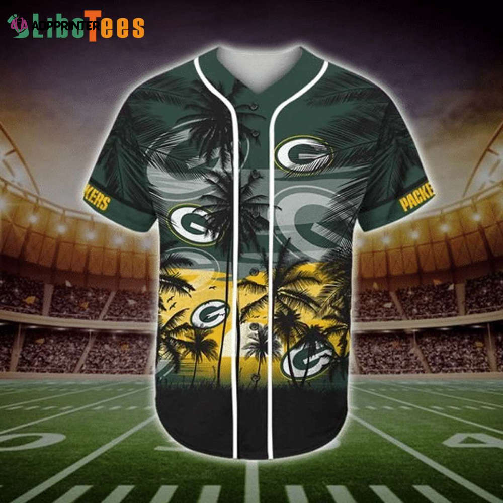 Green Bay Packers Baseball Jersey Palm Tree And Logo - Perfect Gifts For Your Loved Ones Jersey Shirt - Aopprinter baseball jersey product view 1