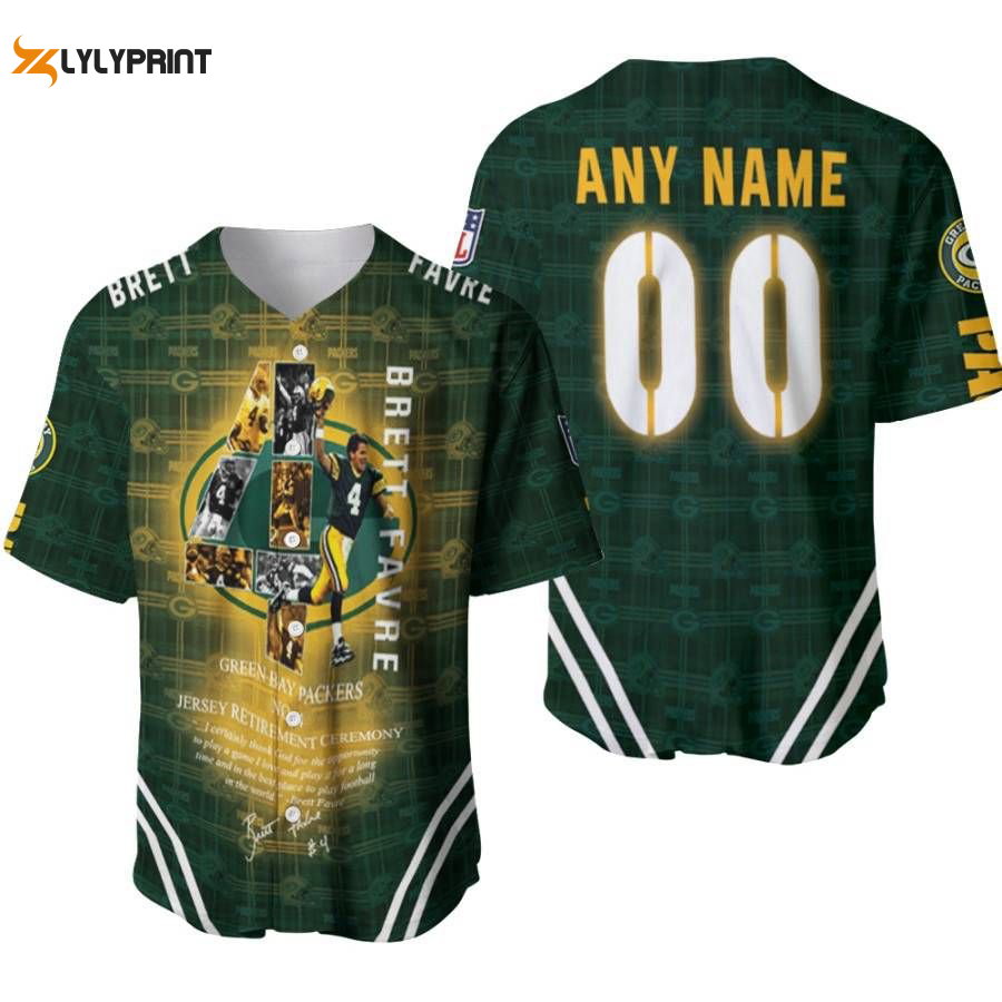 Custom Brett Favre Retirement Ceremony Baseball Jersey - Perfect Gift for Green Bay Packers Fans - lylyprint.com baseball jersey product view 1
