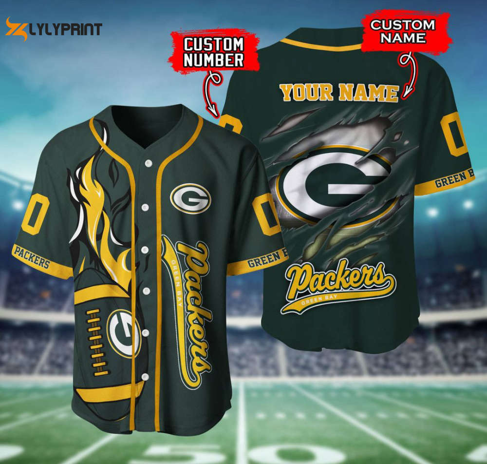 Green Bay Packers Personalized Baseball Jersey Gift For Men Women - lylyprint.com baseball jersey product view 1