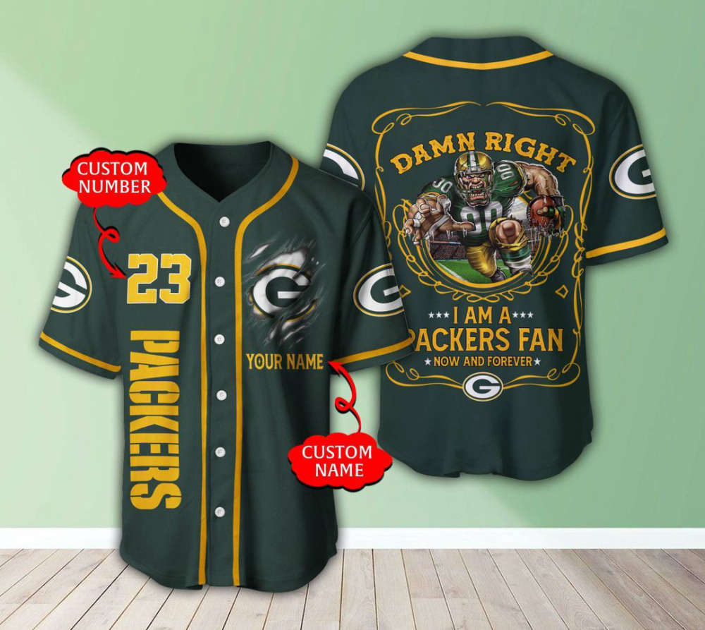 Green Bay Packers Personalized Baseball Jersey - lylyprint.com baseball jersey product view 2