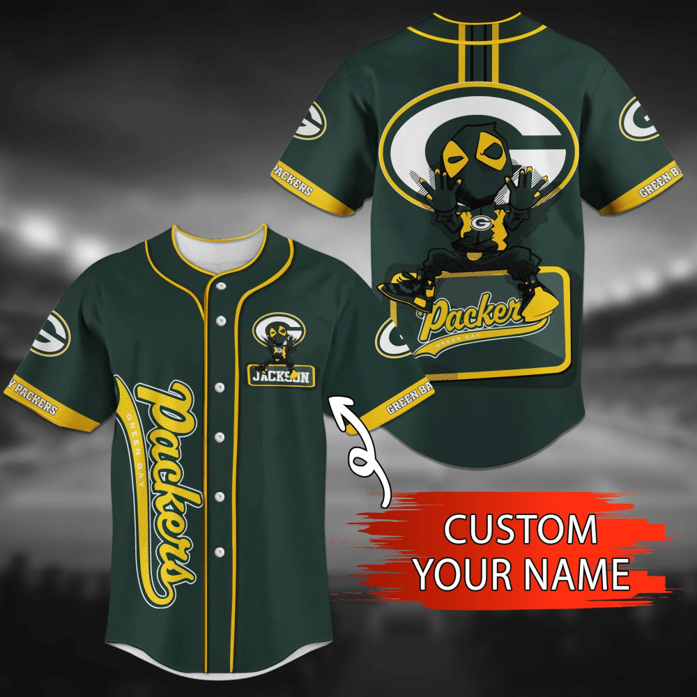 Green Bay Packers Sporty Baseball Jersey Shirt with Personalized Name - Aopprinter baseball jersey product view 2
