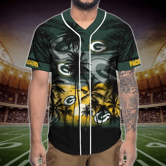 Green Bay Packers Tropical Baseball Jersey Gifts for Fans - lylyprint.com baseball jersey product view 5