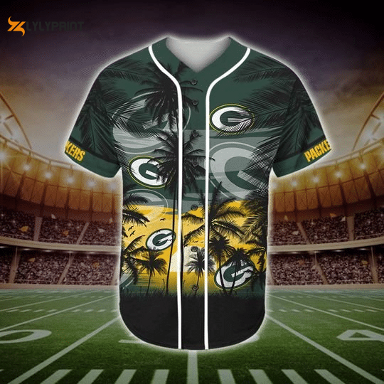 Green Bay Packers Tropical Baseball Jersey Gifts for Fans - lylyprint.com baseball jersey product view 1