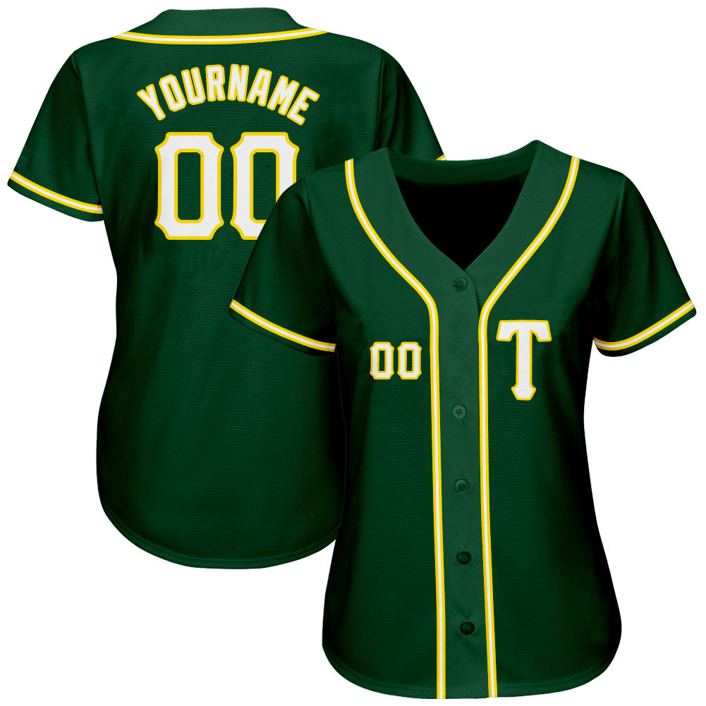 Custom Green White-Gold Authentic Baseball Jersey baseball jersey product view 2