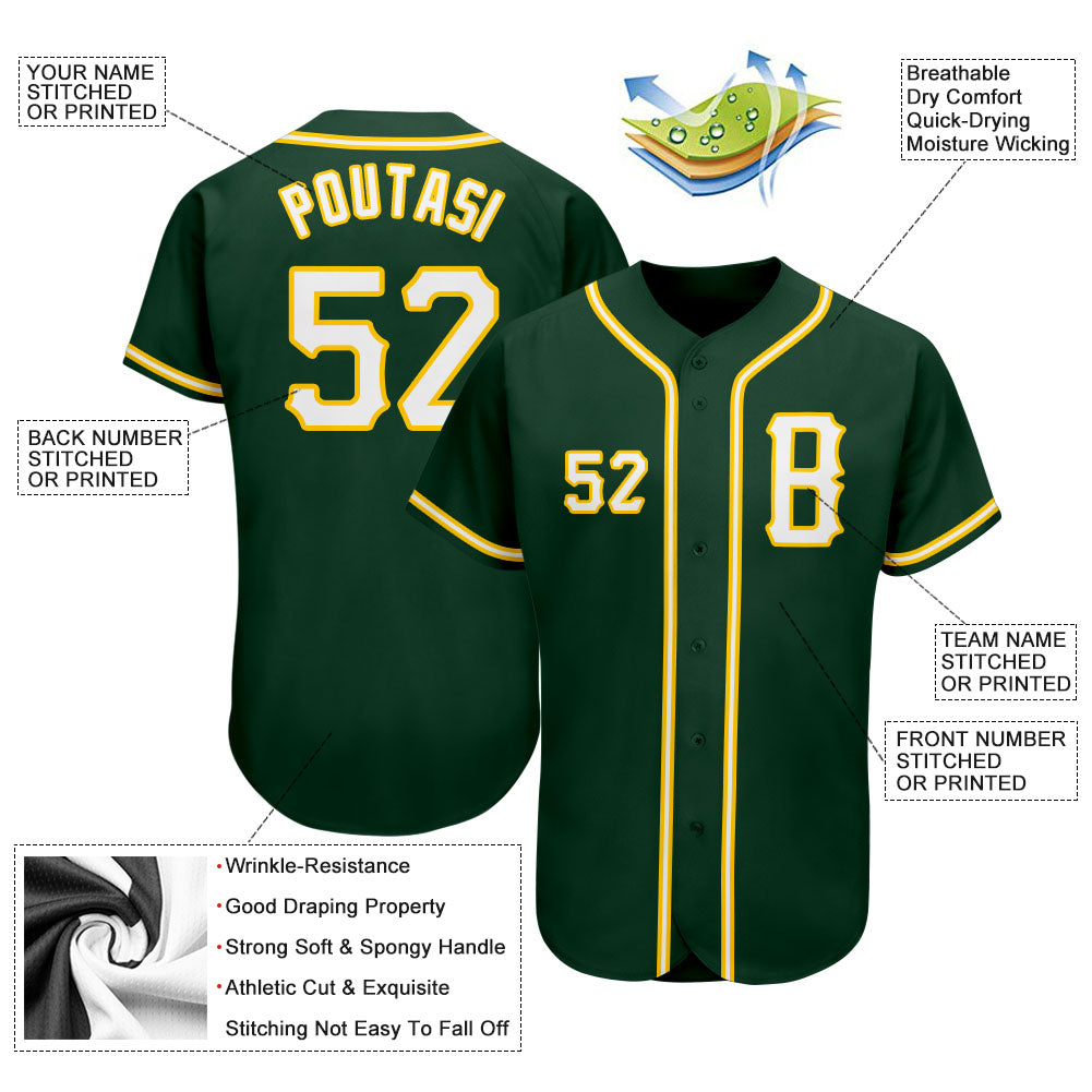Custom Green White-Gold Authentic Baseball Jersey baseball jersey product view 3