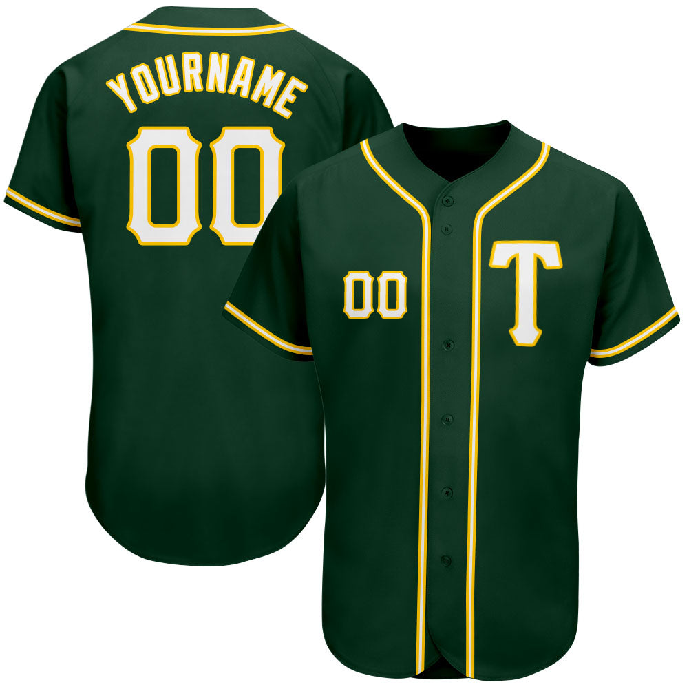 Custom Green White-Gold Authentic Baseball Jersey baseball jersey product view 1