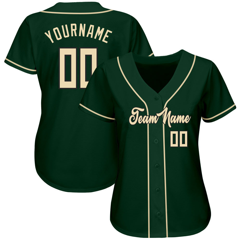 Custom Green Cream-Black Authentic Baseball Jersey baseball jersey product view 2