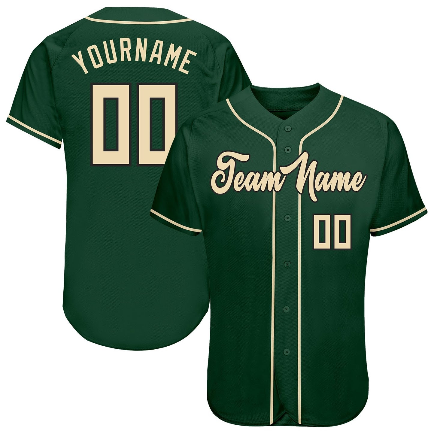 Custom Green Cream-Black Authentic Baseball Jersey baseball jersey product view 1
