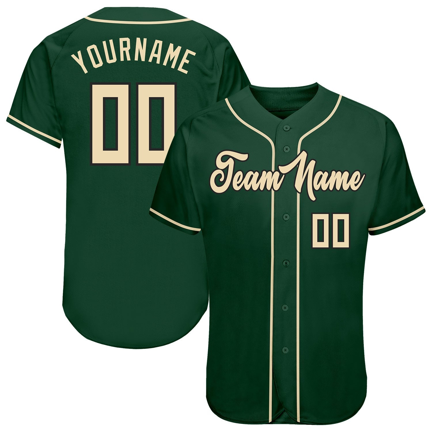 Custom Green Cream-Black Authentic Baseball Jersey baseball jersey product view 1
