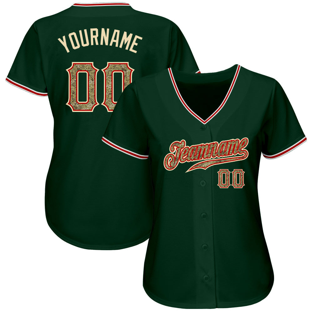 Custom Green Camo-Red Authentic Baseball Jersey baseball jersey product view 2