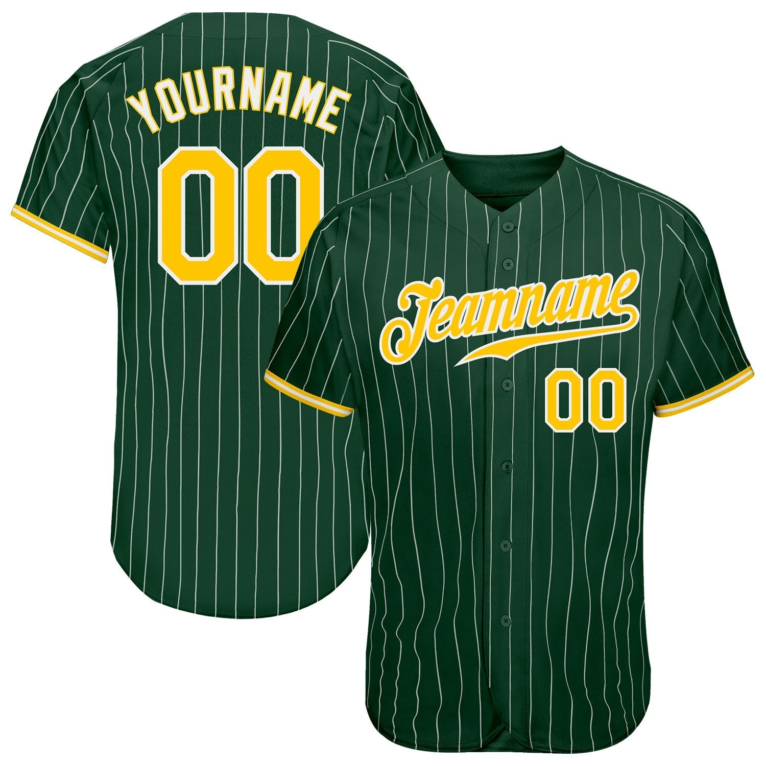 Custom Green White Pinstripe Gold-White Authentic Baseball Jersey baseball jersey product view 1