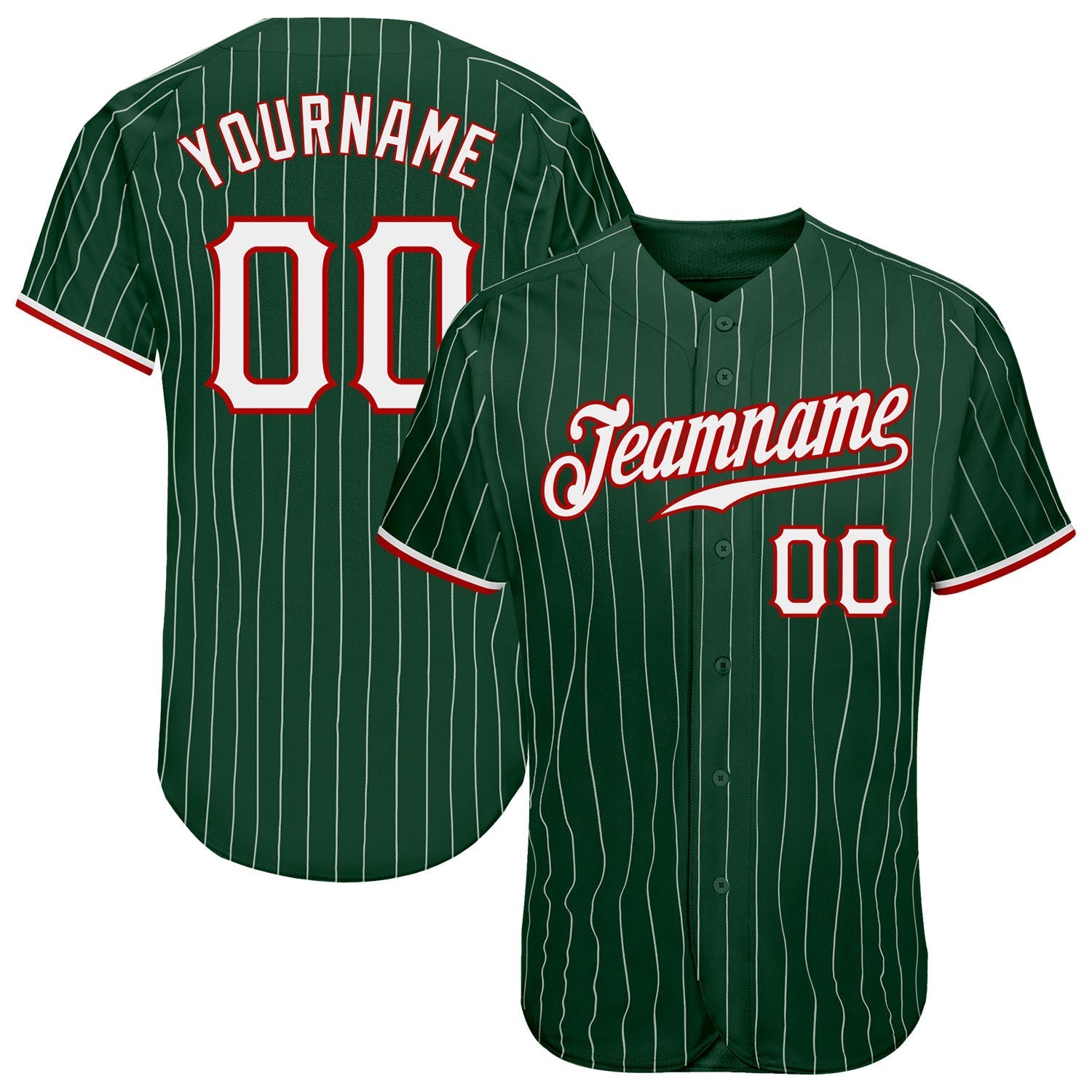 Custom Green White Pinstripe White-Red Authentic Baseball Jersey baseball jersey product view 1
