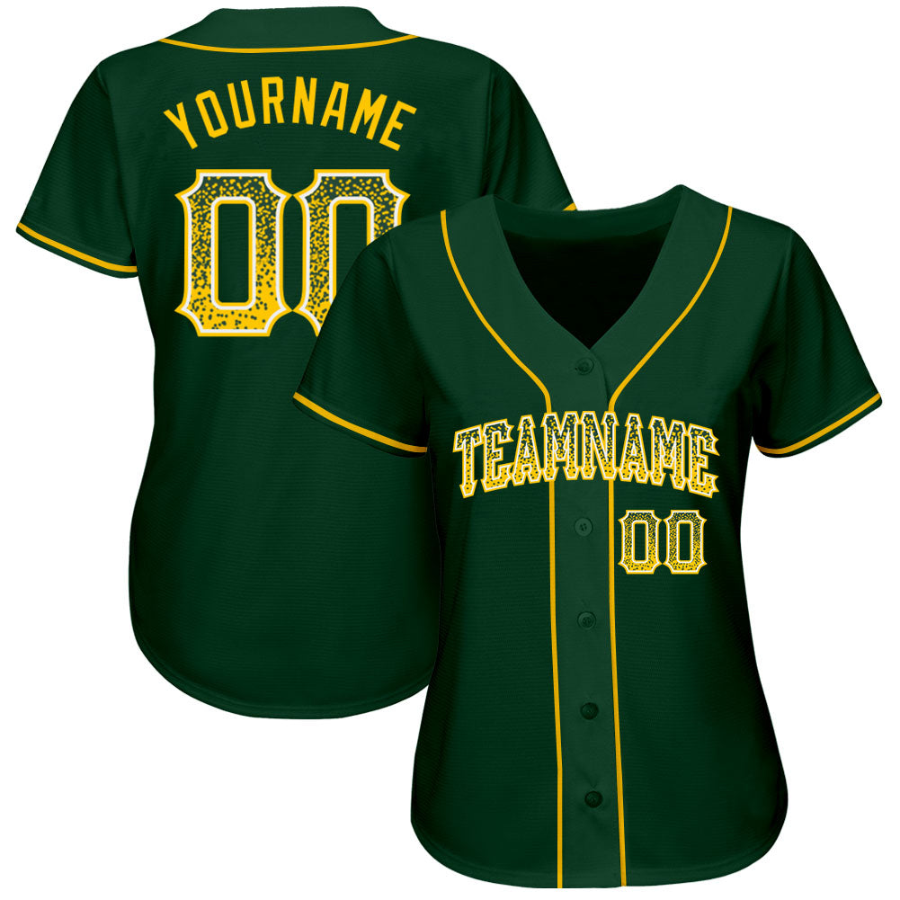 Custom Green Gold-White Authentic Drift Fashion Baseball Jersey baseball jersey product view 2