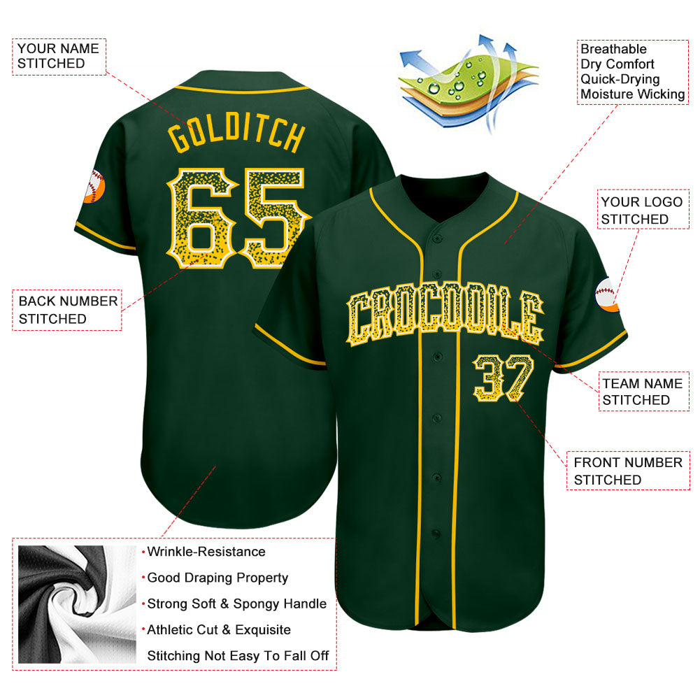 Custom Green Gold-White Authentic Drift Fashion Baseball Jersey baseball jersey product view 3