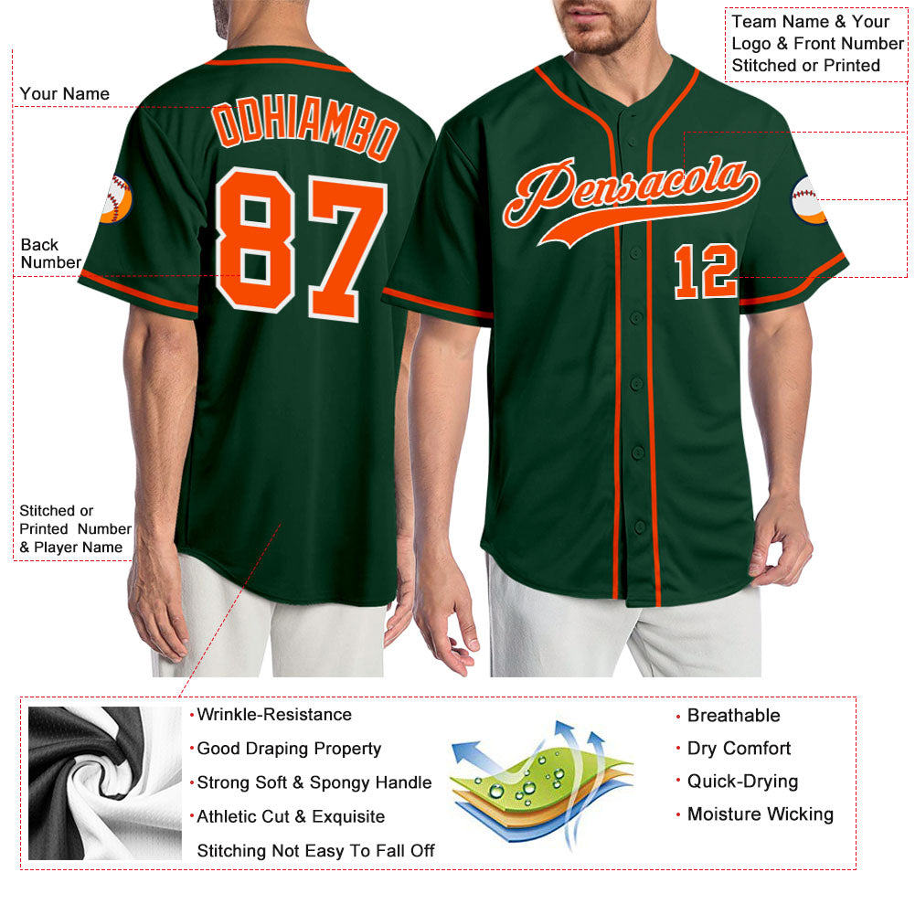 Custom Green Orange-White Authentic Baseball Jersey baseball jersey product view 3