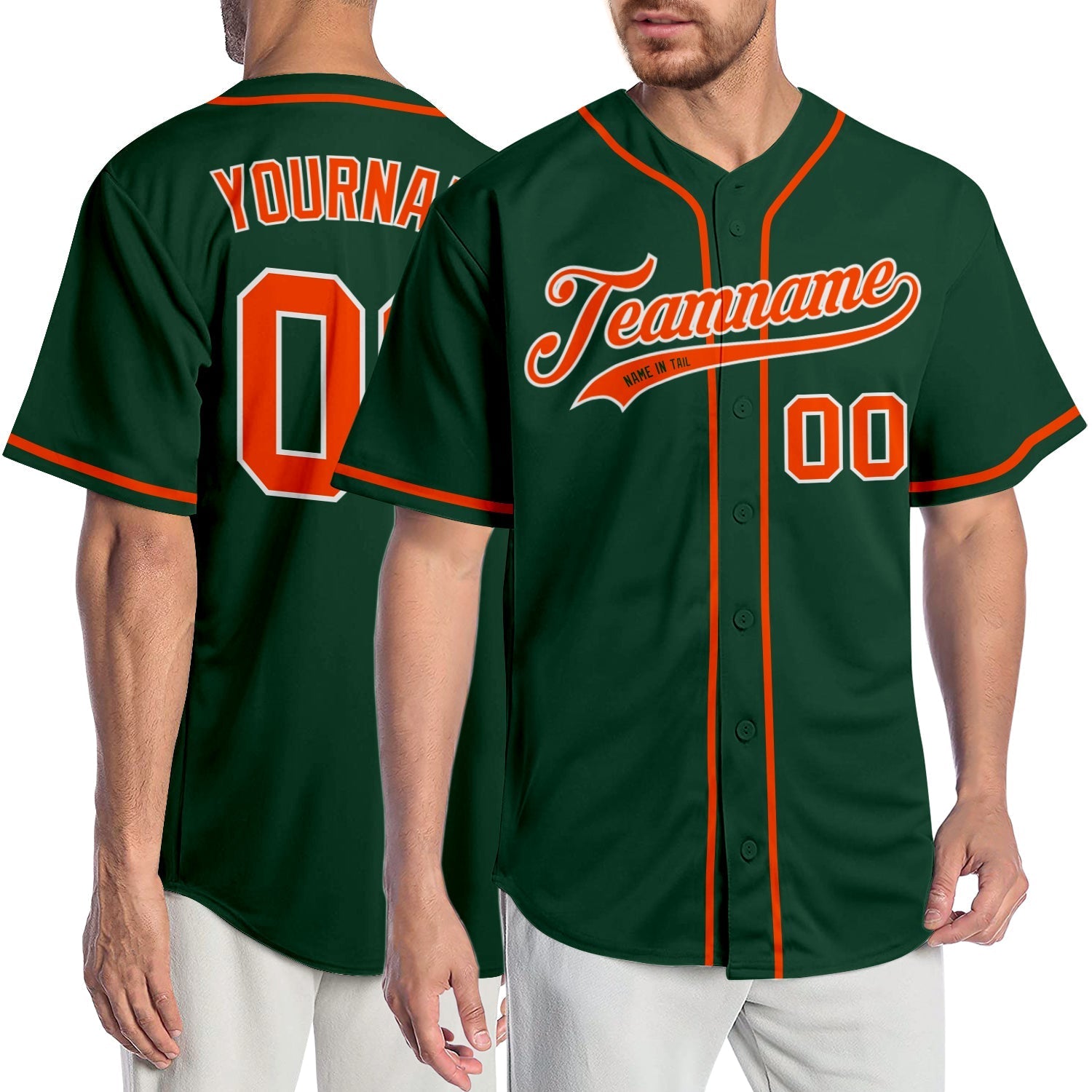 Custom Green Orange-White Authentic Baseball Jersey baseball jersey product view 1