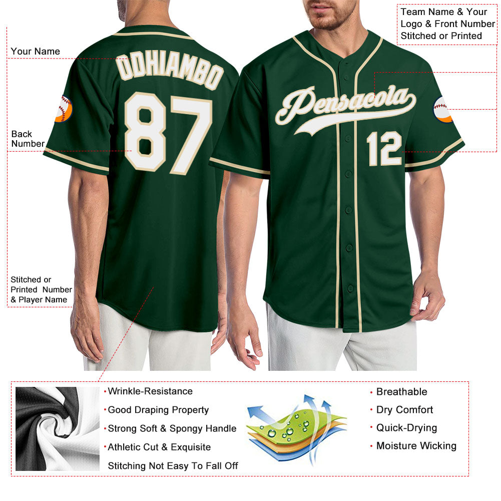 Custom Green White-Cream Authentic Baseball Jersey baseball jersey product view 3