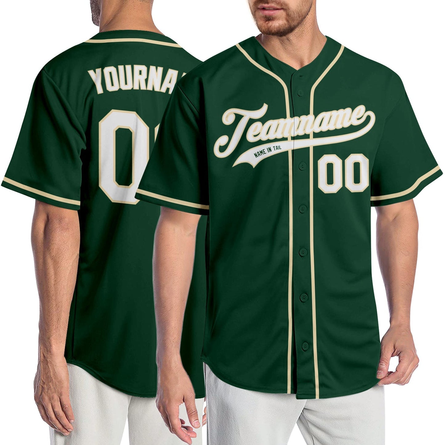 Custom Green White-Cream Authentic Baseball Jersey baseball jersey product view 1