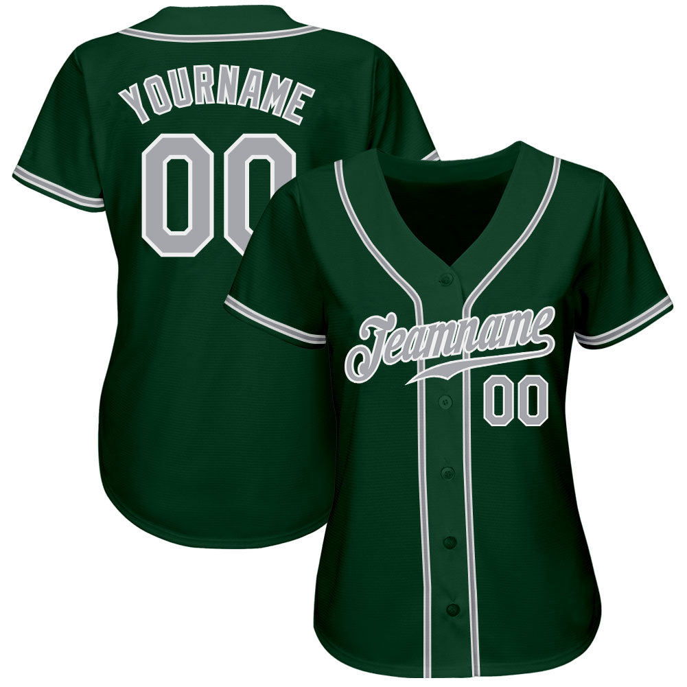 Custom Green Gray-White Authentic Baseball Jersey baseball jersey product view 2