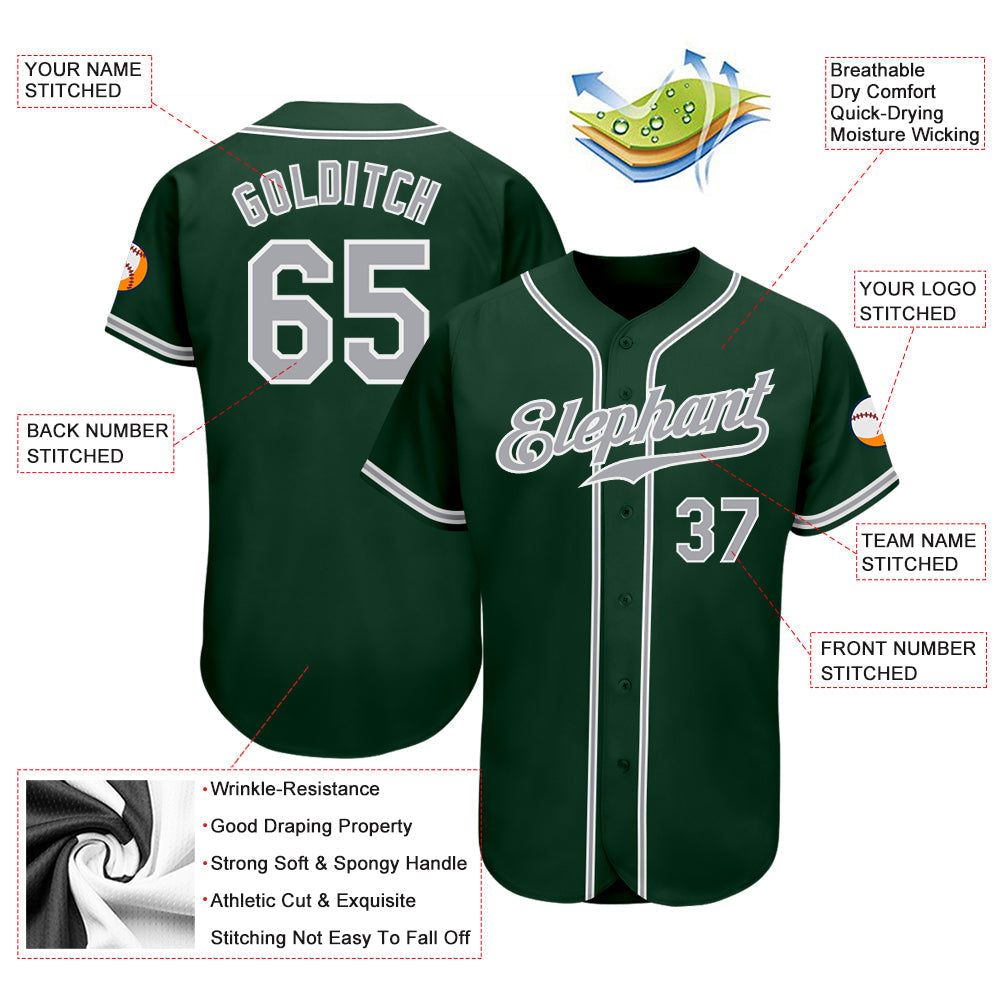 Custom Green Gray-White Authentic Baseball Jersey baseball jersey product view 3