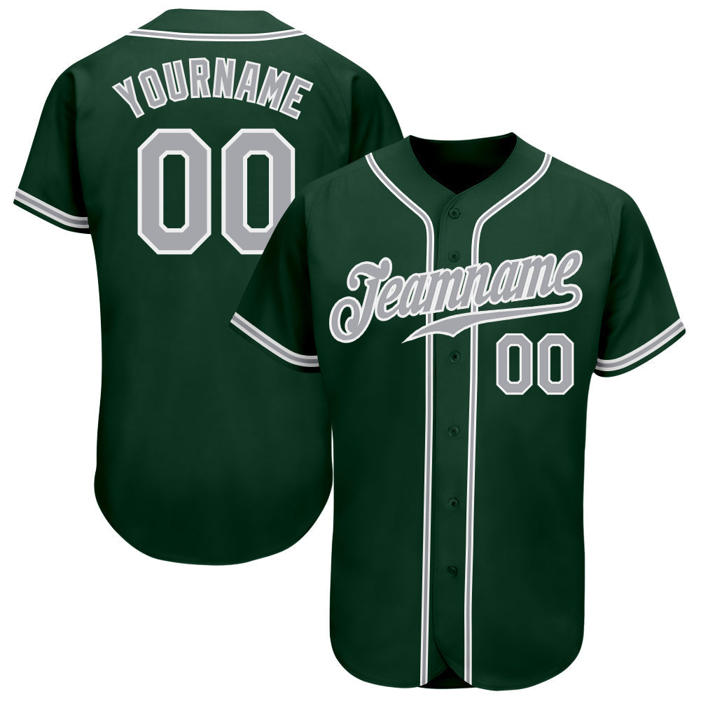 Custom Green Gray-White Authentic Baseball Jersey baseball jersey product view 1