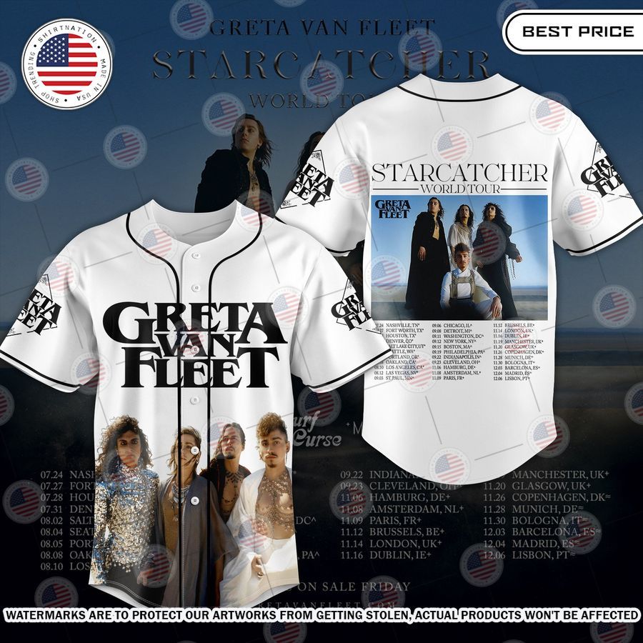 Greta Van Fleet World Tour Baseball Jersey baseball jersey product view 1