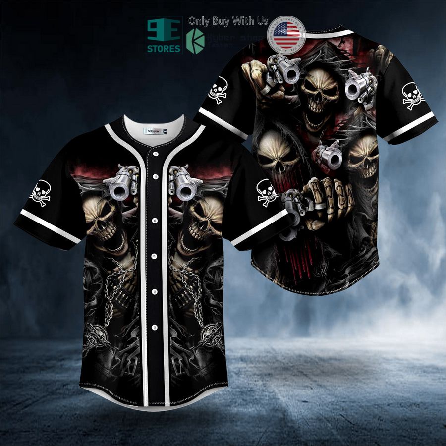 BEST Grim Reaper Fire Gun Skull Baseball Shirt baseball jersey product view 1