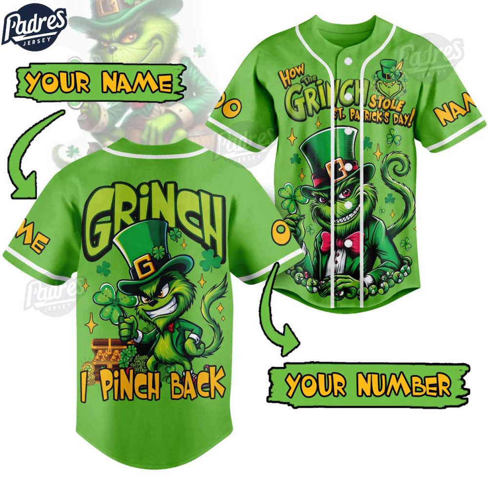 Grinch St. Patrick’s Day Fan Custom Baseball Jersey - Bafud baseball jersey product view 2