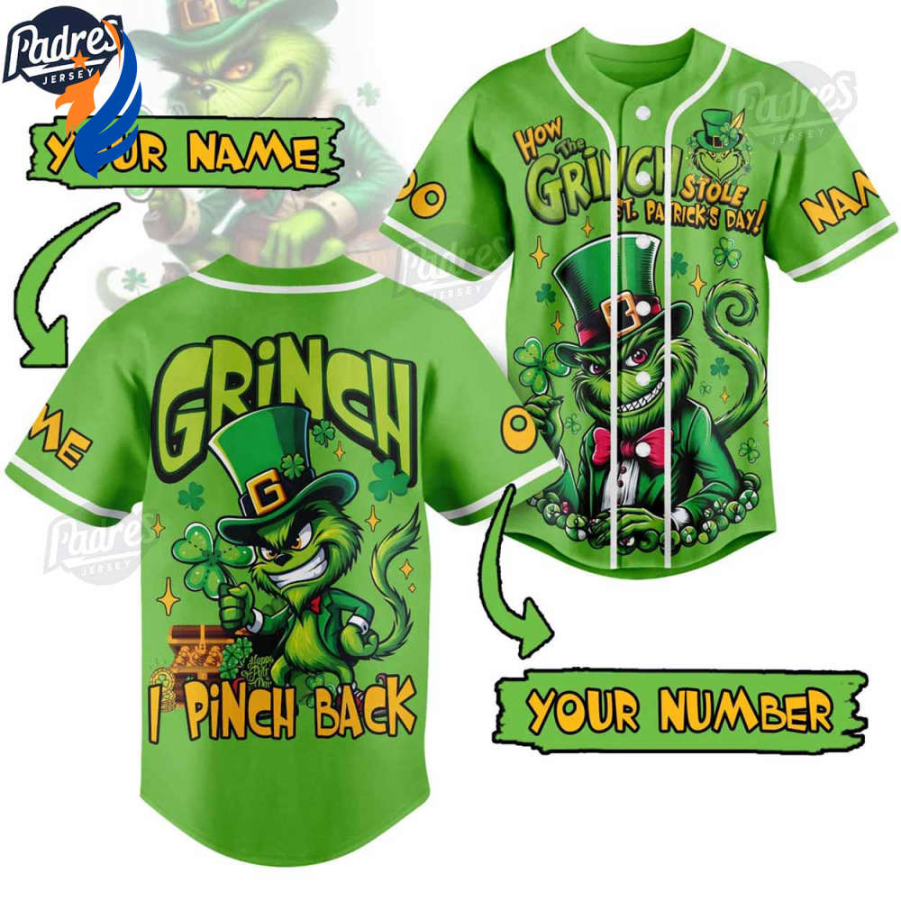 Grinch St. Patrick’s Day Fan Custom Baseball Jersey - Bafud baseball jersey product view 1