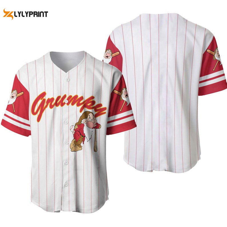 Grumpy Dwarf Snow White All Over Print Pinstripe Baseball Jersey - lylyprint.com baseball jersey product view 1