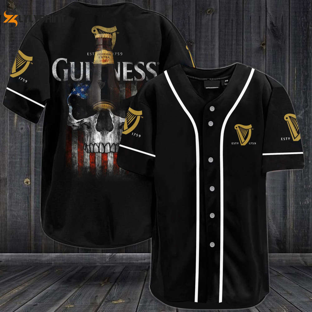 Guinness Beer Usa Flag Skull All Over Print Unisex Baseball Jersey - lylyprint.com baseball jersey product view 1