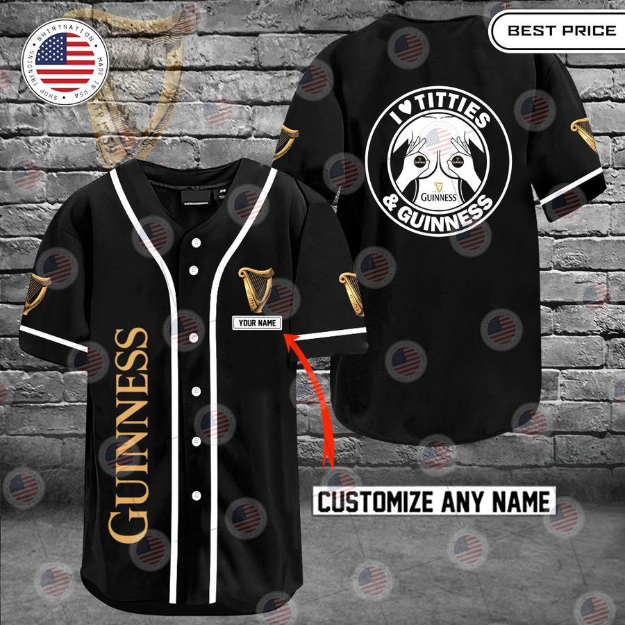 HOT Guinness I love titties and Guinness Custom Baseball jersey baseball jersey product view 1