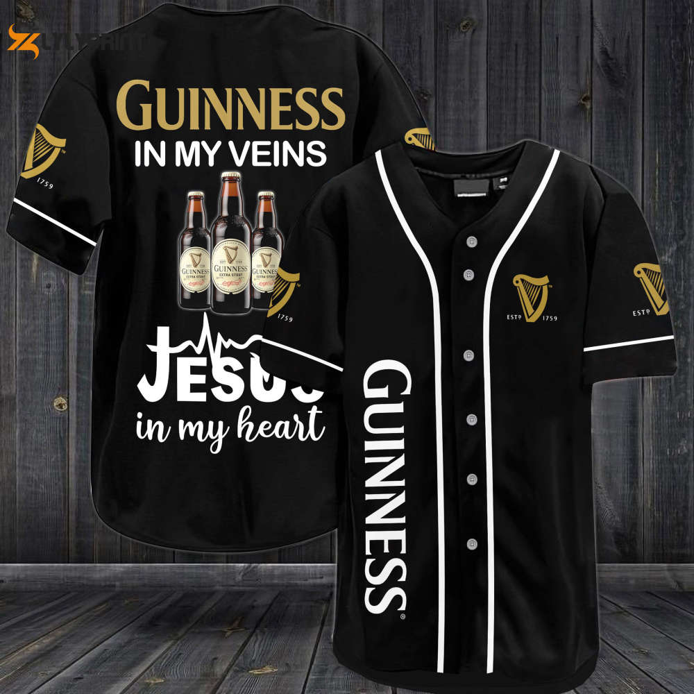 Guinness In My Veins Jesus In My Heart Baseball Jersey - lylyprint.com baseball jersey product view 1