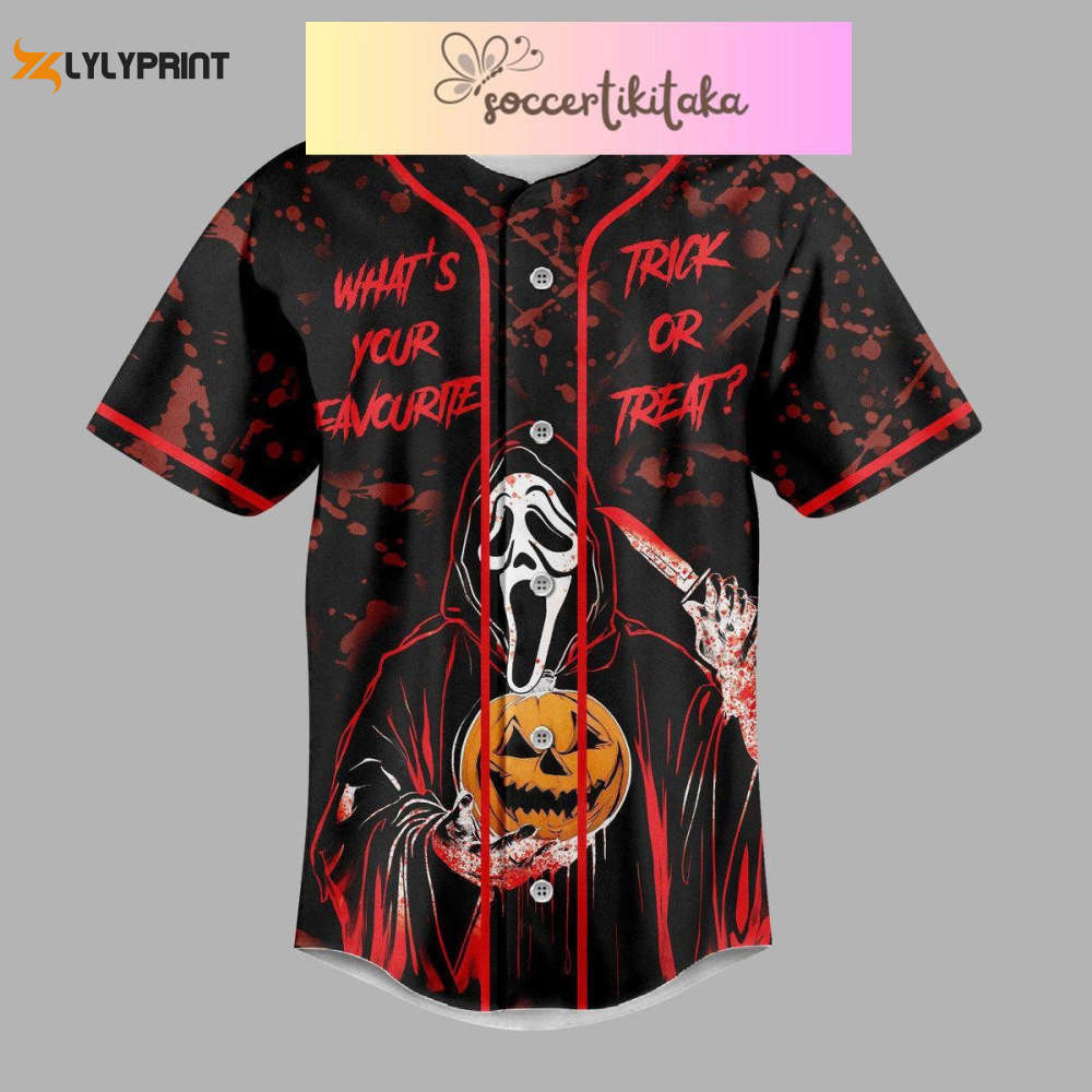 Halloween Ghostface Jersey Shirt, Trick Or Treat Shirt, Scream Movie Baseball Shirt, Halloween Jersey Shirt - lylyprint.com baseball jersey product view 2