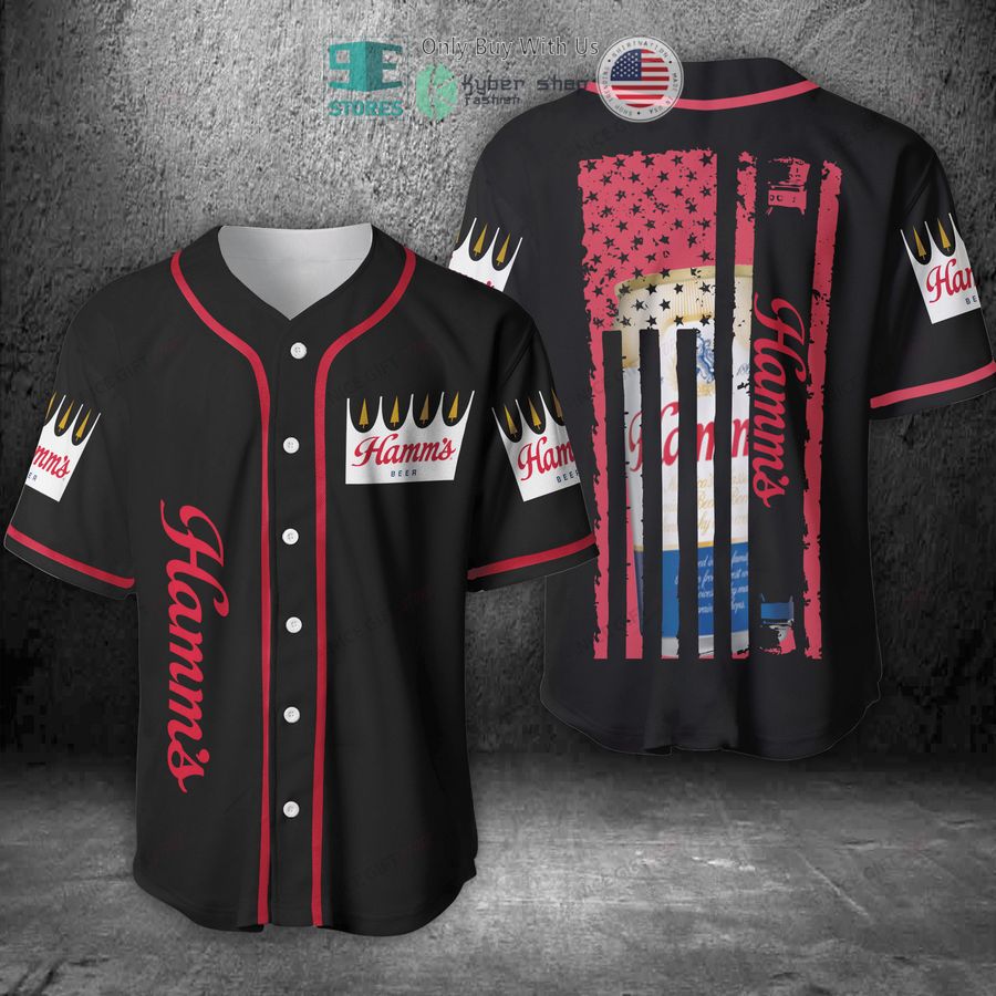 BEST Hamm's Beer United States Flag black Baseball Jersey baseball jersey product view 1