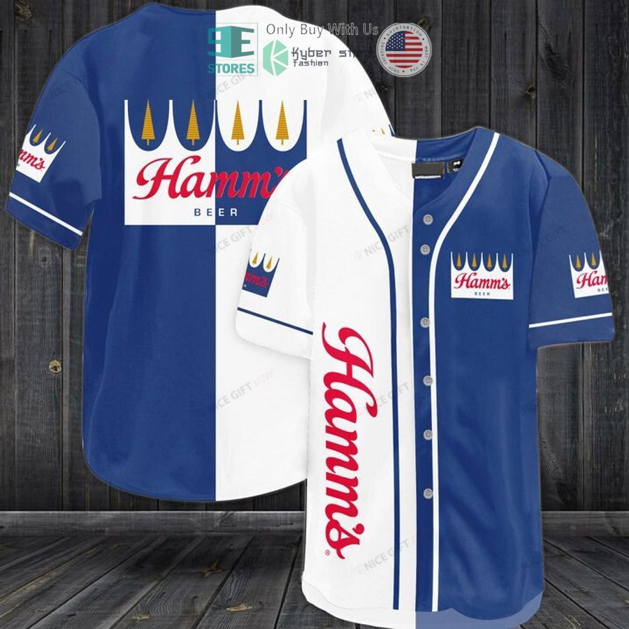 BEST Hamm's Brewery logo blue white Baseball Jersey baseball jersey product view 1